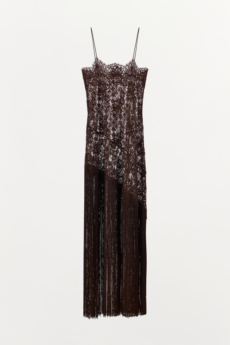 Sheer Lace Fringe Slip Maxi Dress
