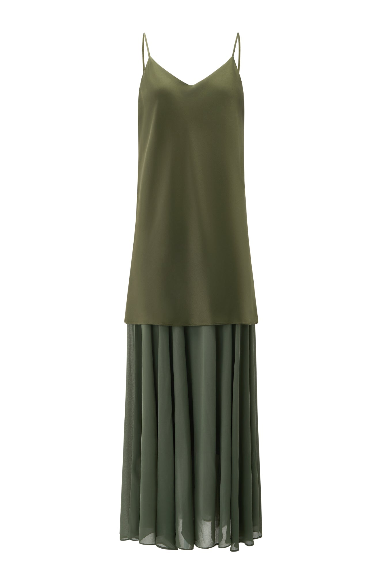 Nocturnal Sage Layered Slip Maxi Dress - Forest Whisper Edition