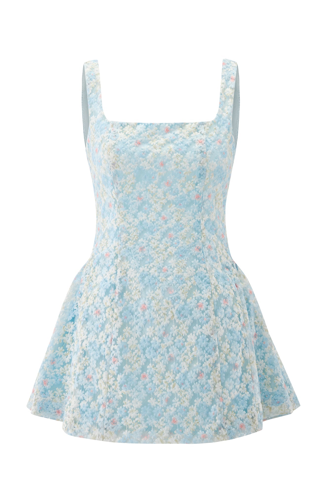 Couture-Inspired 3D Floral Corset Peplum Dress - Ethereal Ice Blue