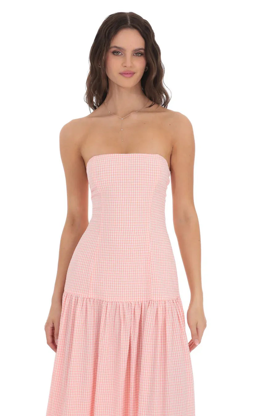 Roselle Plaid Bustier Maxi Dress