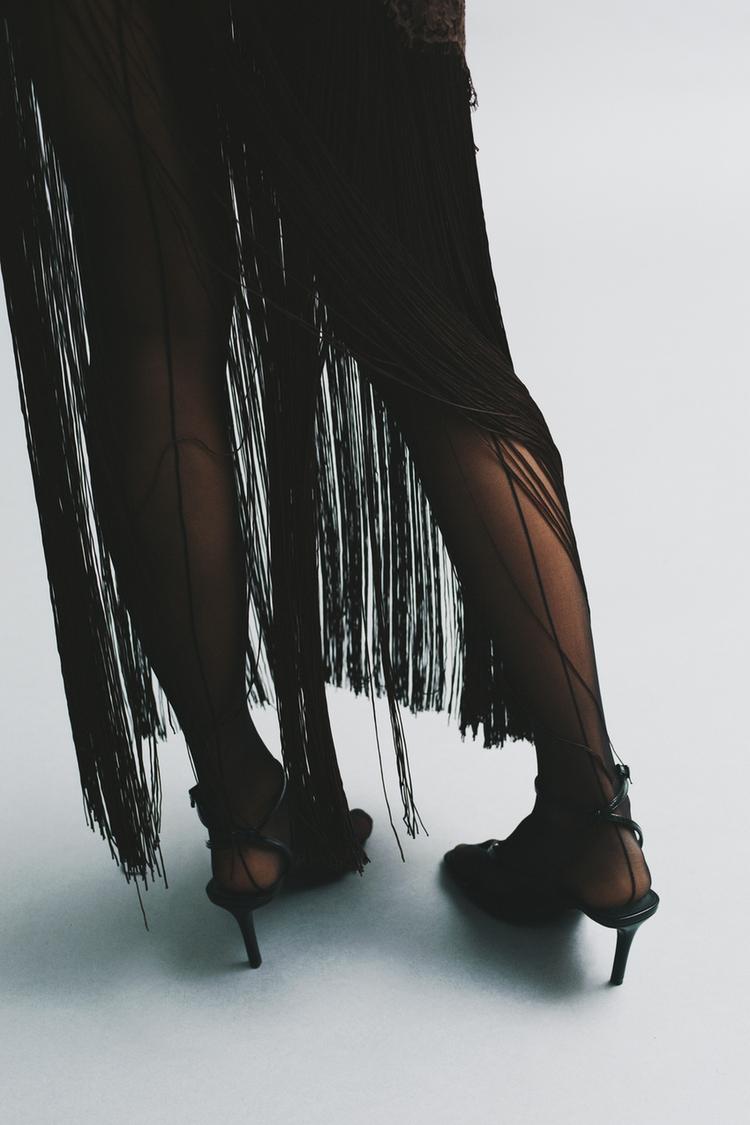 Sheer Lace Fringe Slip Maxi Dress