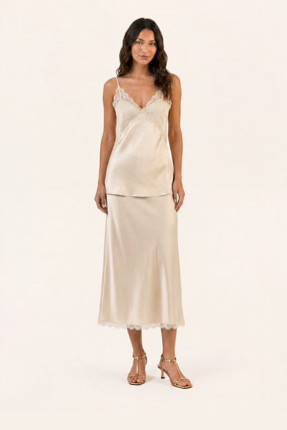 Moonlit Lace & Satin Two-Piece Slip Set - Enchanted Ivory