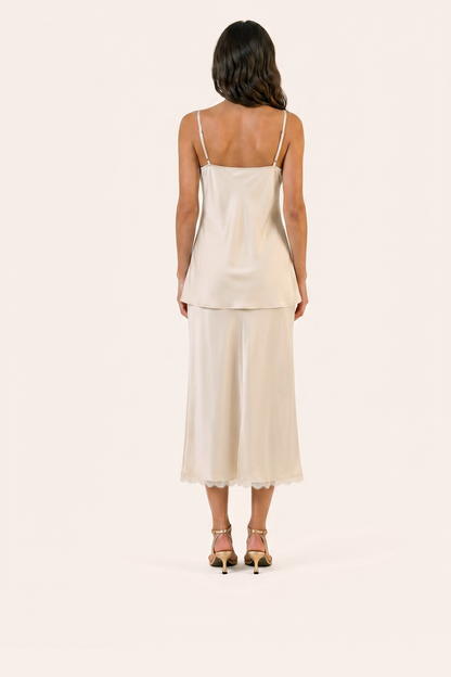 Moonlit Lace & Satin Two-Piece Slip Set - Enchanted Ivory