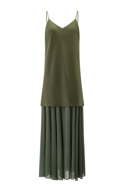 Nocturnal Sage Layered Slip Maxi Dress - Forest Whisper Edition