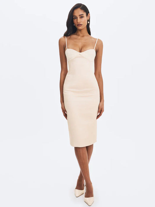 Apricot Twist Heart Slit Midi Dress