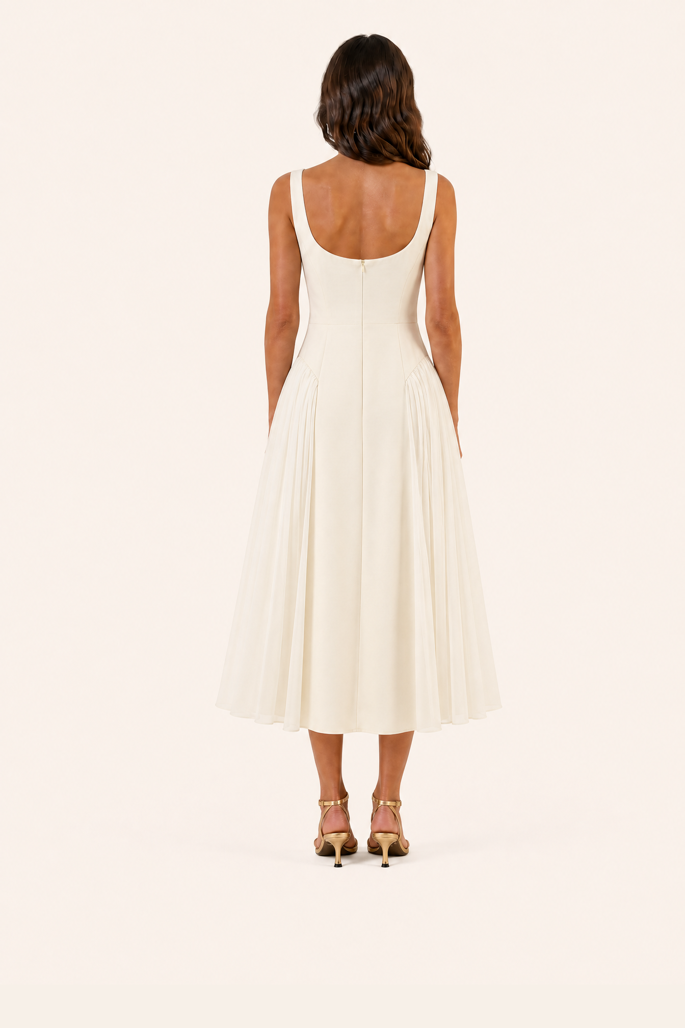 Lunar Ivory Quilted Corset Midi Dress - Moonlit Reverie