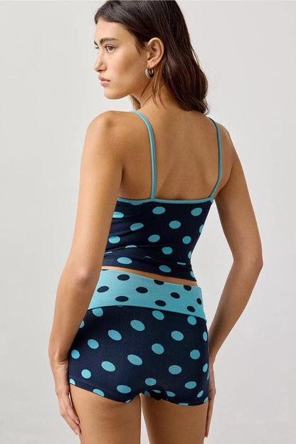 Polka Dot Seamless Knit Cami + Micro Short 2-Piece Set - Blue Topaz
