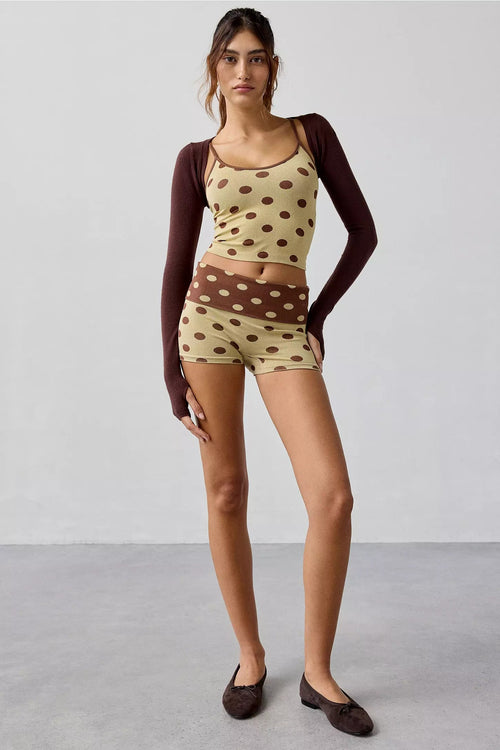Polka Dot Seamless Knit Cami + Micro Short 2-Piece Set - French Vanilla Downtown