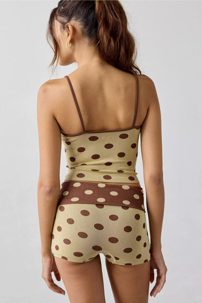 Polka Dot Seamless Knit Cami + Micro Short 2-Piece Set - French Vanilla Downtown