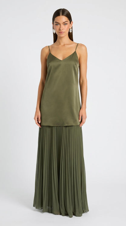 Nocturnal Sage Layered Slip Maxi Dress - Forest Whisper Edition