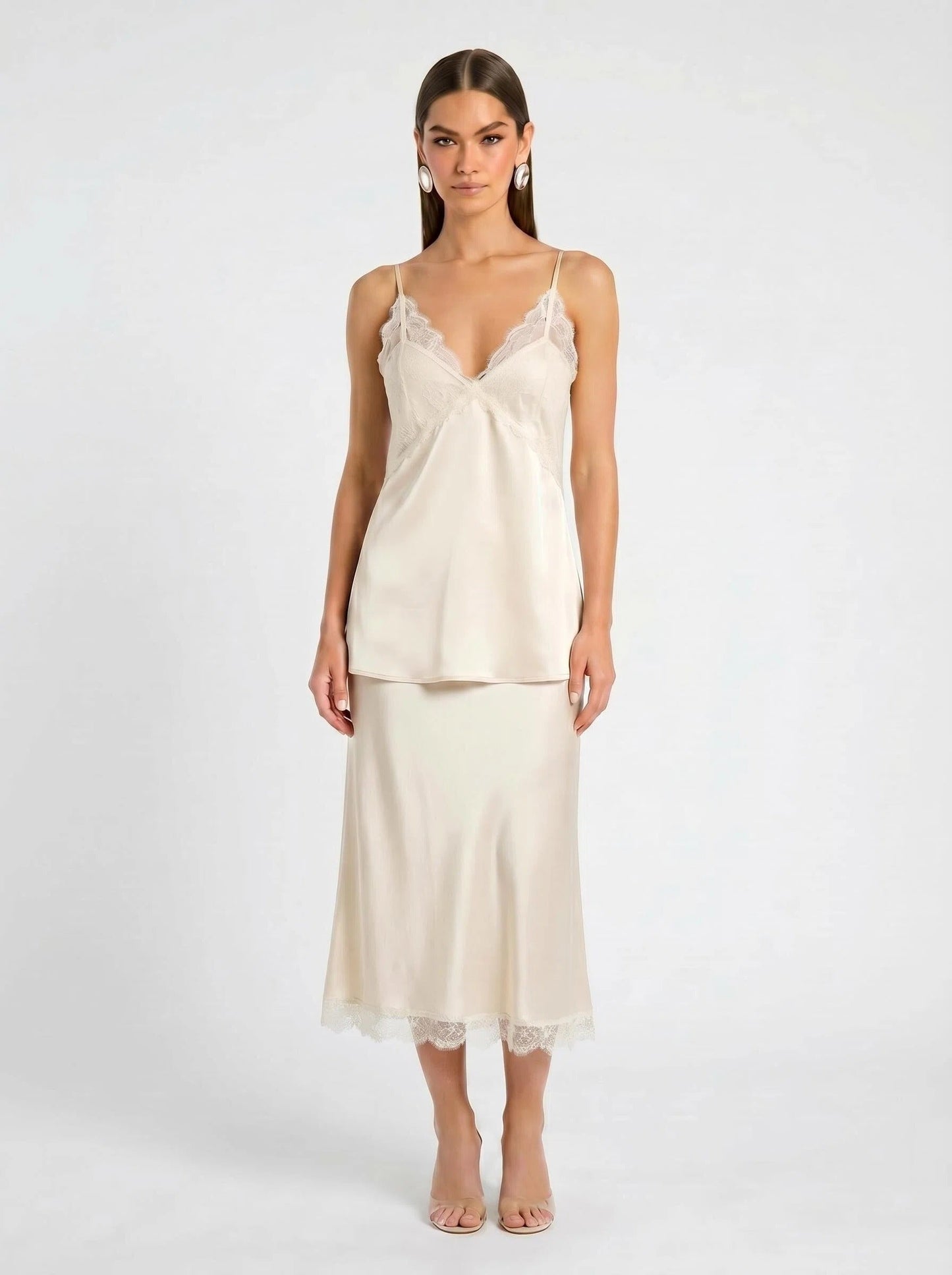 Moonlit Lace & Satin Two-Piece Slip Set - Enchanted Ivory