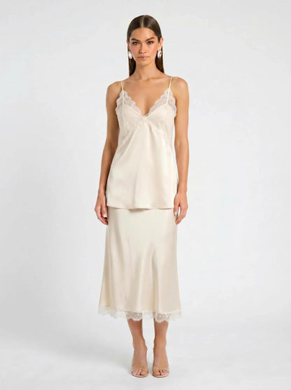 Moonlit Lace & Satin Two-Piece Slip Set - Enchanted Ivory