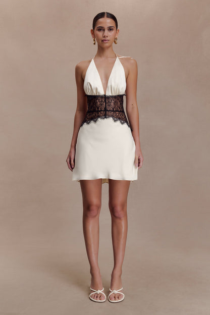 Lace And Satin Mini Dress - Black/Ivory