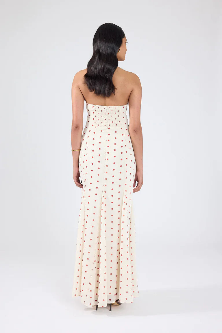 Ivana Halter Chiffon Maxi Dress Cream/Red Polka Dot