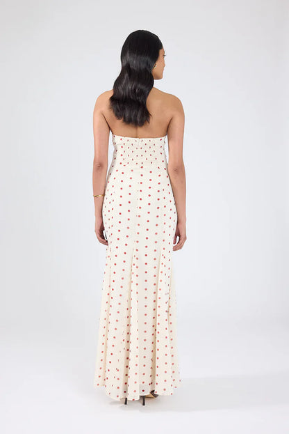Ivana Halter Chiffon Maxi Dress Cream/Red Polka Dot