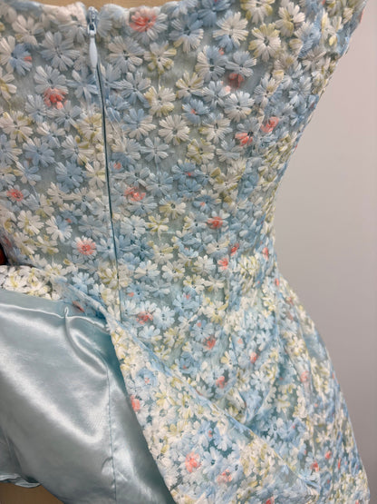 Couture-Inspired 3D Floral Corset Peplum Dress - Ethereal Ice Blue