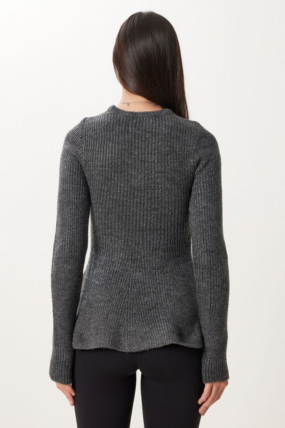 Charcoal Ruffle-Hem Knit Top