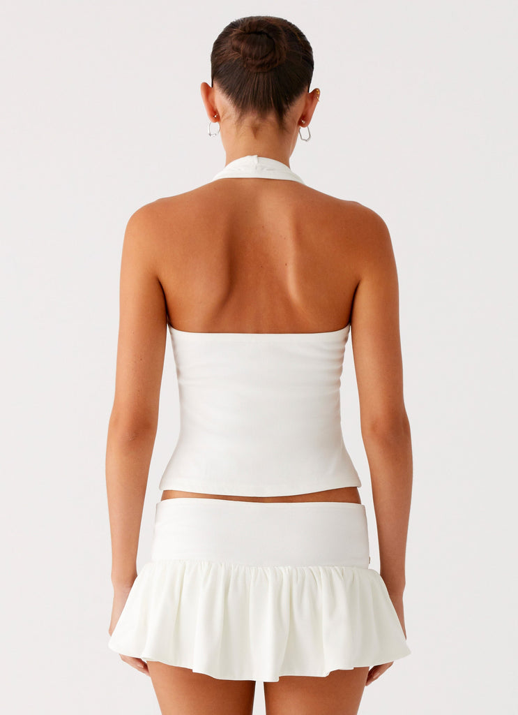 DH Early Spring Collection | "Aria" Pearl-Button Embellished Halter Top & Ruffled Mini Skirt Set