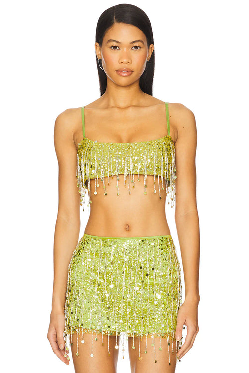 Lime Sequin Fringe Cami Top