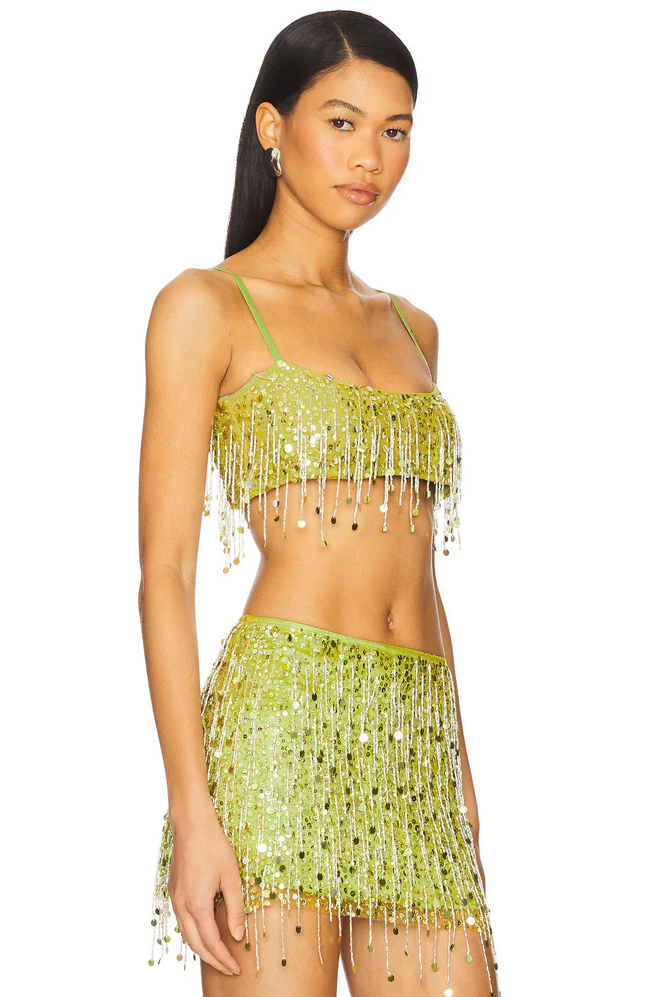 Lime Sequin Fringe Cami Top