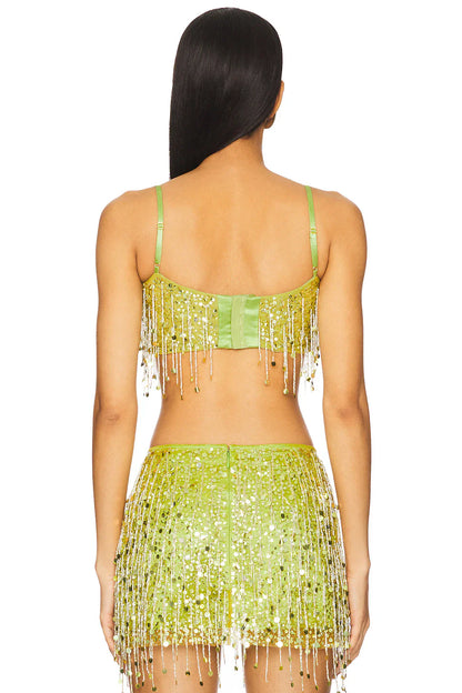 Lime Sequin Fringe Cami Top
