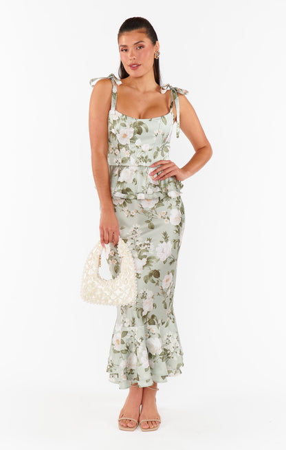 DH Early Spring Collection | "Ethereal Garden" Floral Peplum Corset Maxi Dress