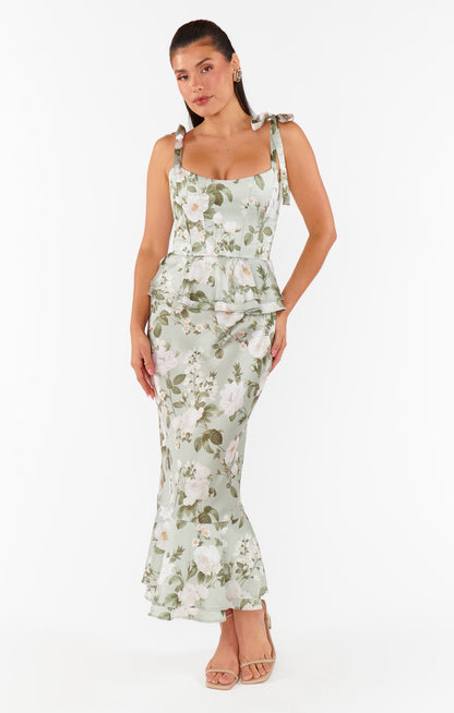 DH Early Spring Collection | "Ethereal Garden" Floral Peplum Corset Maxi Dress