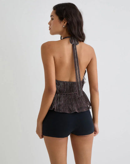 Mocha Tie-Back Chiffon Top