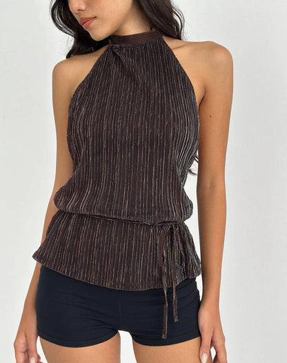 Mocha Tie-Back Chiffon Top