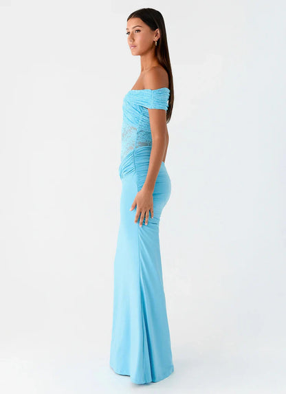 Blue Off-Shoulder Lace Fishtail