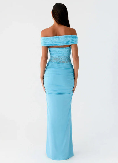 Blue Off-Shoulder Lace Fishtail