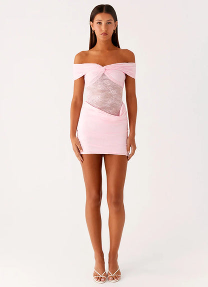 Élise Lace Corset Mini Dress - Pink