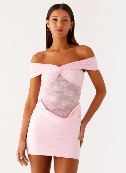 Élise Lace Corset Mini Dress - Pink