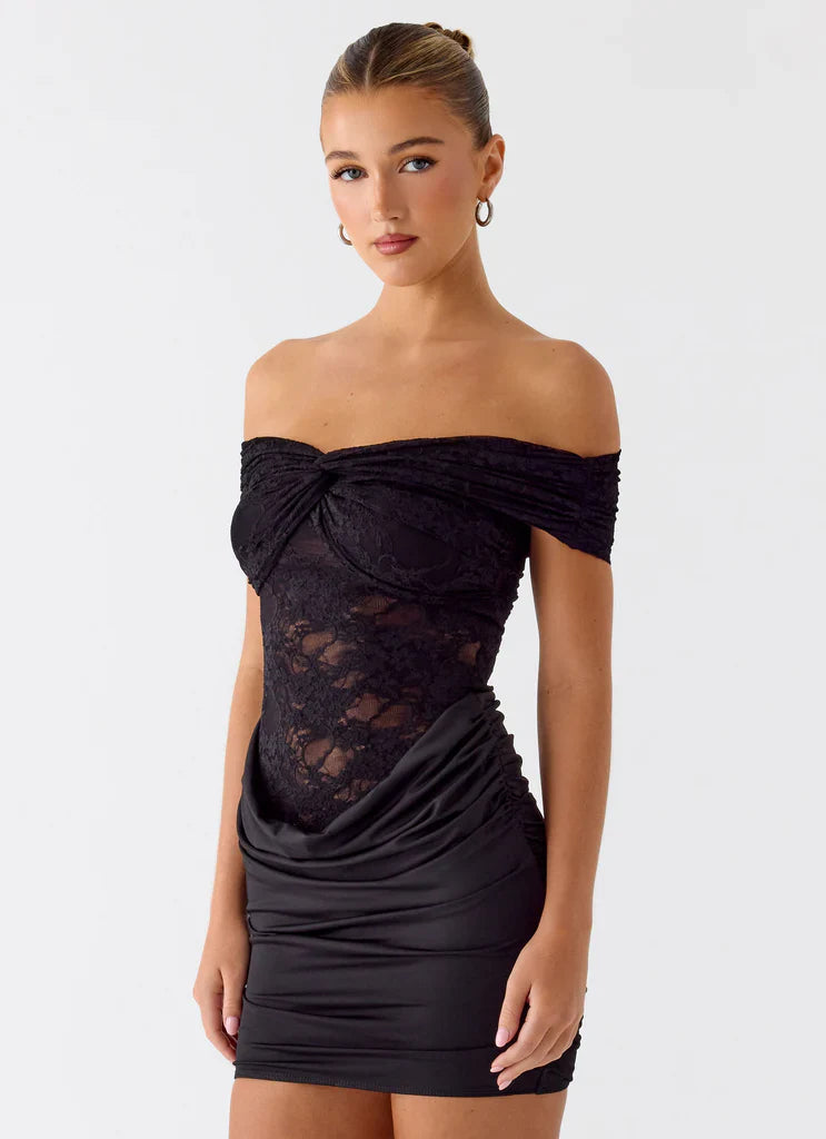 Élise Lace Corset Mini Dress - Noir