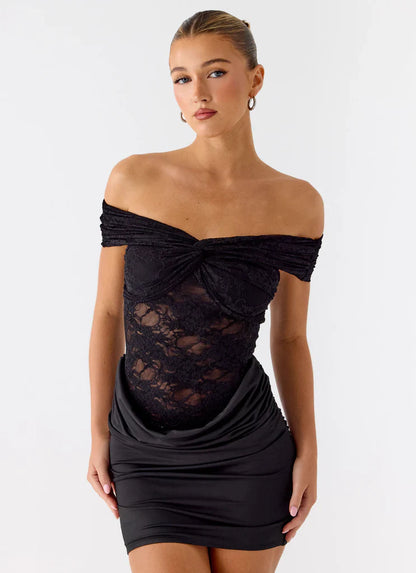 Élise Lace Corset Mini Dress - Noir