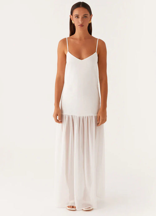 White Sheer Chiffon V Slip Maxi Dress