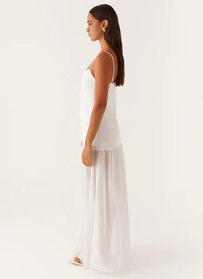 White Sheer Chiffon V Slip Maxi Dress