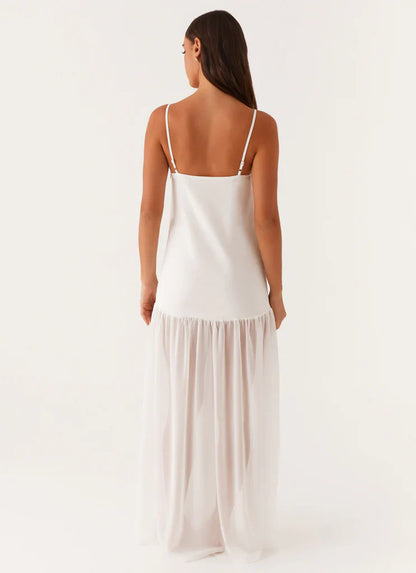 White Sheer Chiffon V Slip Maxi Dress
