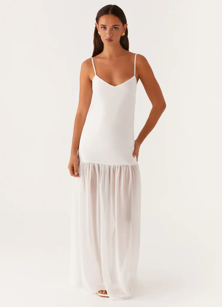 White Sheer Chiffon V Slip Maxi Dress