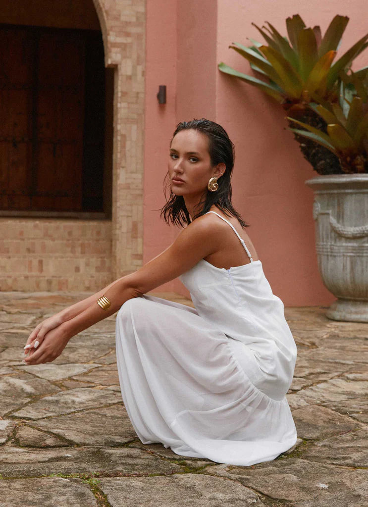 White Sheer Chiffon V Slip Maxi Dress
