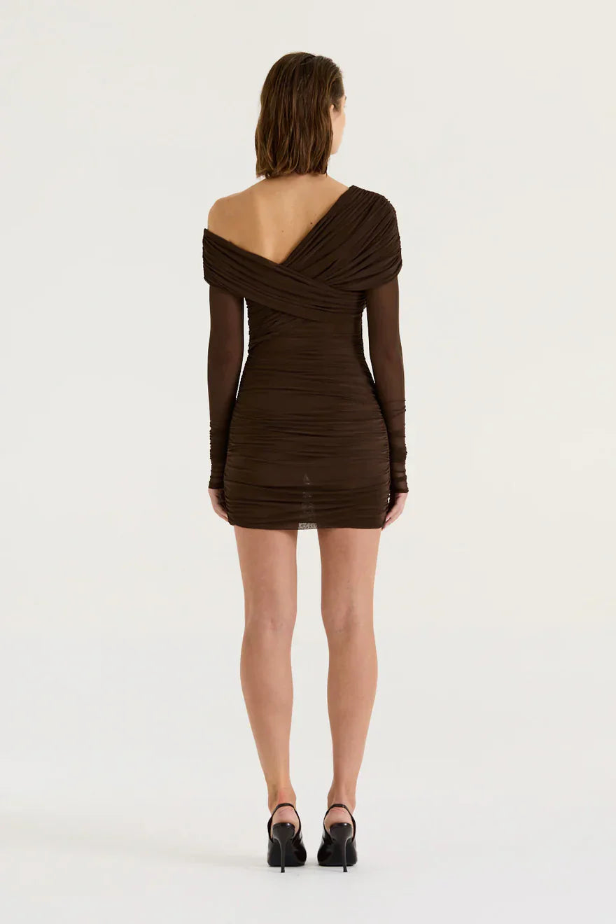 Mocha Veil Mini Dress