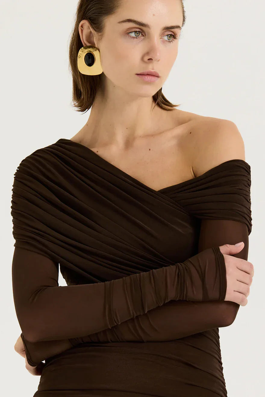 Mocha Veil Mini Dress