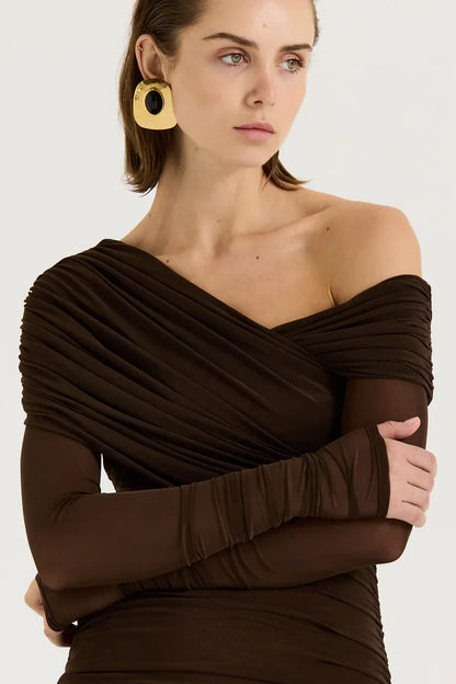 Mocha Veil Mini Dress