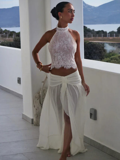 Ivory Whisper Lace Halter Top