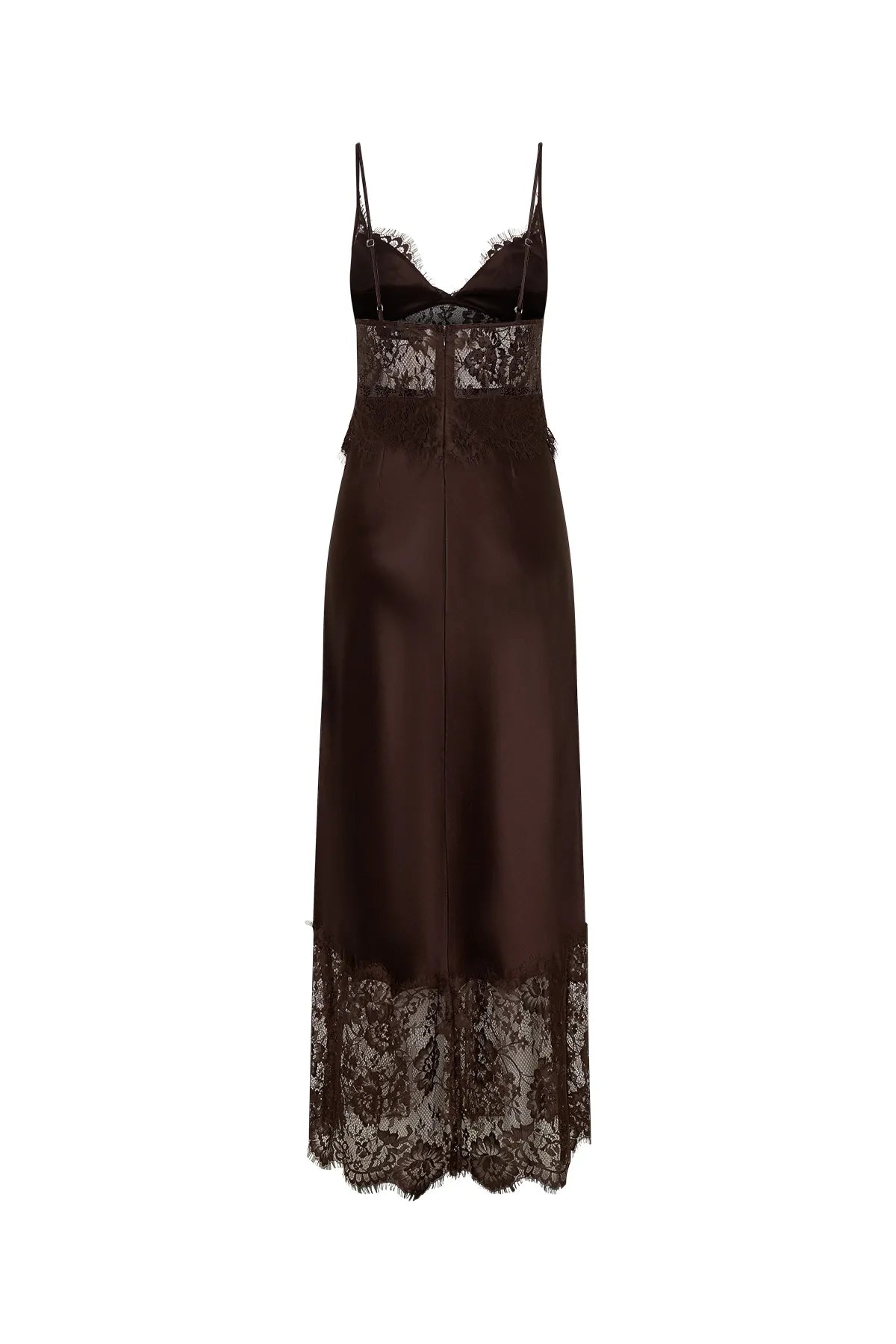 Mocha Élan Lace Satin Gown