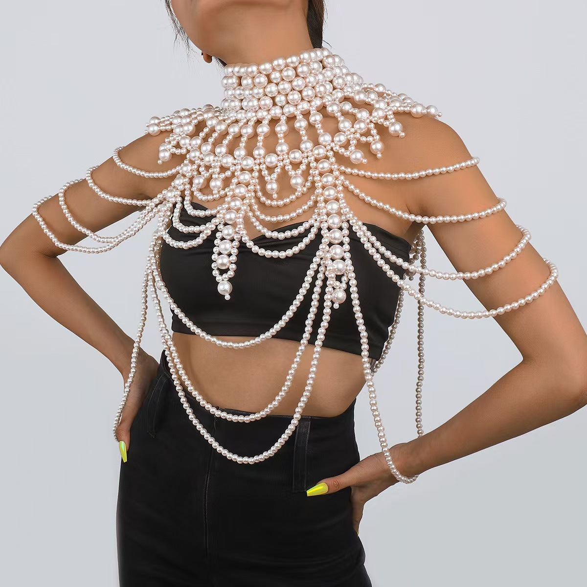 Pearl Tassel Shoulder Chain – Elegant Dress Accessory