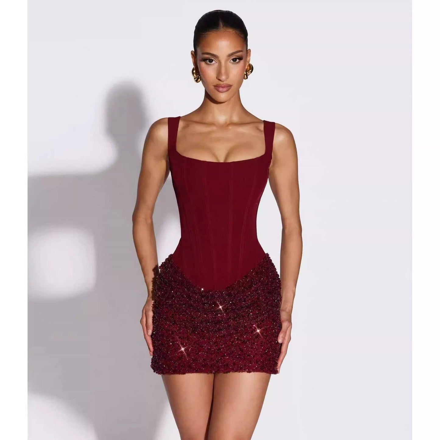 Morrigan Burgundy Beaded Corset Mini Dress - Midnight Siren