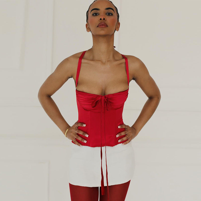 Red Celeste Bow Corset Top