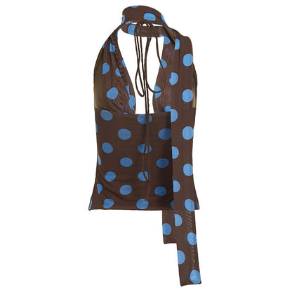Dot Sheer Cowl Halter Crop Top