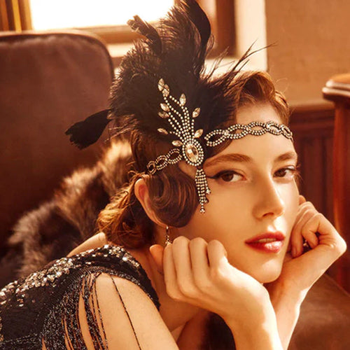 Rhinestone Feather Headpiece – Festive Glam Accessory